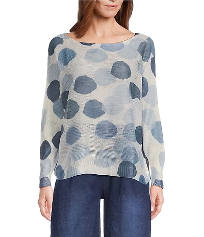 M Made in Italy Abstract Dot Print Long Sleeve Knit Top