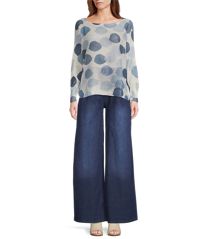 M Made in Italy Abstract Dot Print Long Sleeve Knit Top