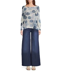 M Made in Italy Abstract Dot Print Long Sleeve Knit Top