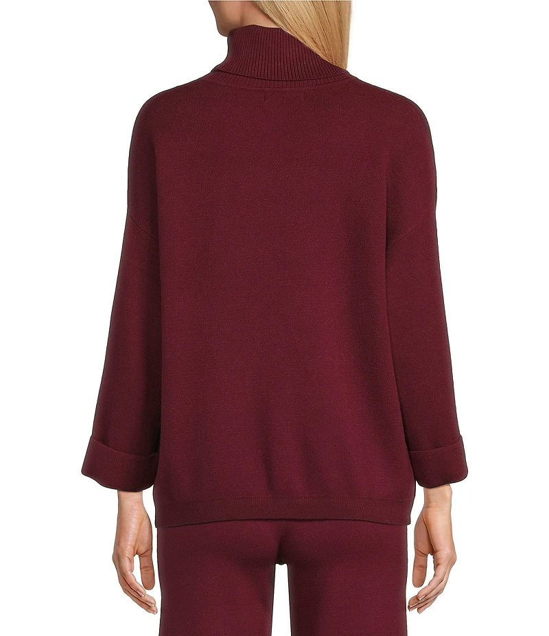 M Made in Italy Coordinating Double Knit Turtleneck 3/4 Cuffed Sleeve Pullover