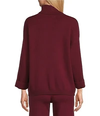 M Made in Italy Coordinating Double Knit Turtleneck 3/4 Cuffed Sleeve Pullover