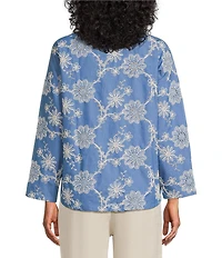 M Made In Italy Embroidered Point Collar Long Sleeve High-Low Button Front Shirt