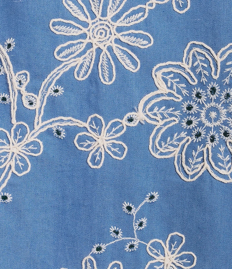 M Made In Italy Embroidered Point Collar Long Sleeve High-Low Button Front Shirt