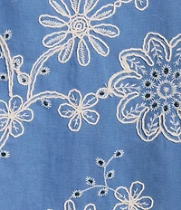 M Made In Italy Embroidered Point Collar Long Sleeve High-Low Button Front Shirt