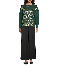 M Made In Italy Foil Print Crew Neck Long Sleeve Sweater