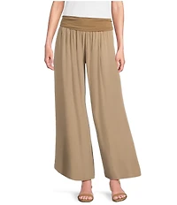 M Made in Italy Fold-Over Waistband Wide Leg Pull On Pants