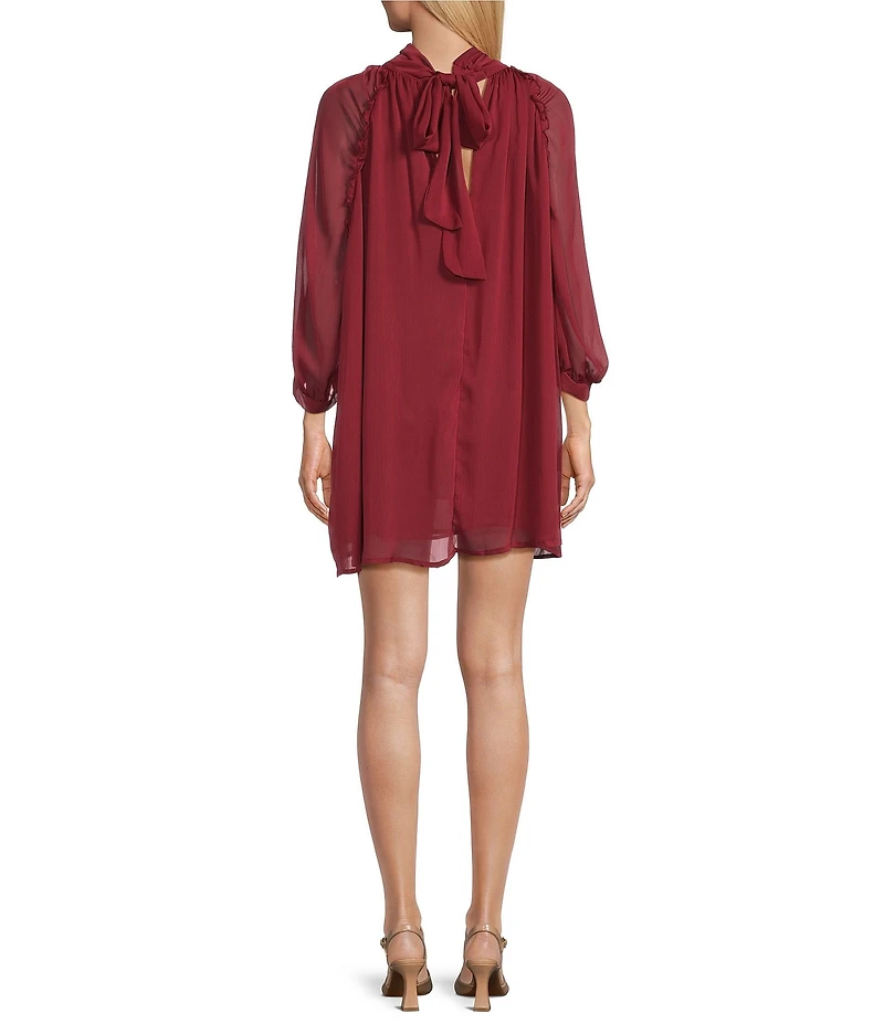 M Made in Italy Georgette Mock Neck 3/4 Puff Sleeve Knee Length Dress
