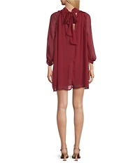 M Made in Italy Georgette Mock Neck 3/4 Puff Sleeve Knee Length Dress