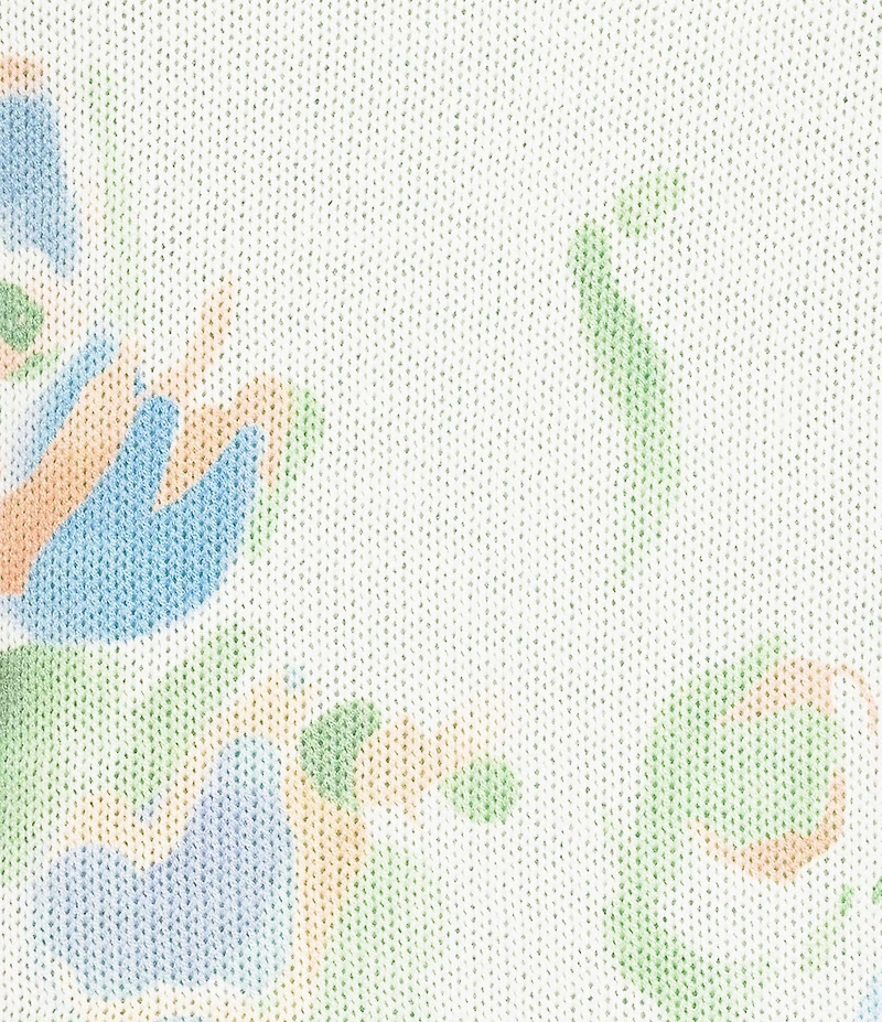 M Made In Italy Knit Border Print Crew Neck Raglan Elbow Length Sleeve Top