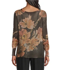 M Made in Italy Knit Floral Print Boat Neck Long Sleeves Pullover Sweater Top