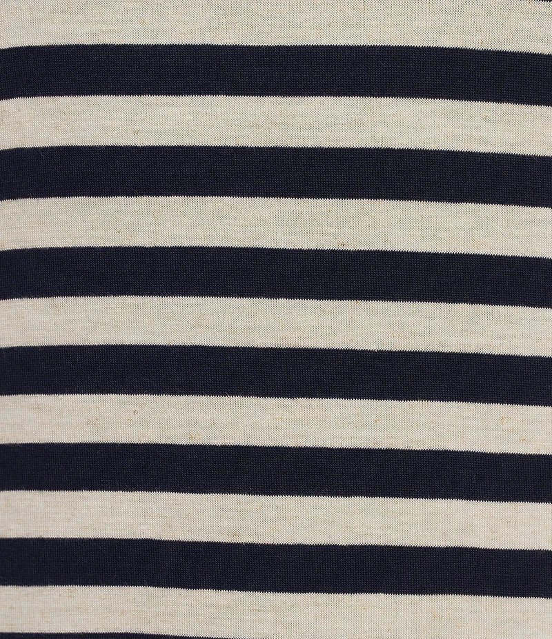 M Made in Italy Knit Jersey Stripe Scoop Neck Short Sleeve A-Line Midi Dress