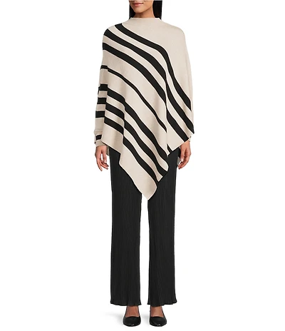 M Made in Italy Knit Stripe Mock Neck Poncho