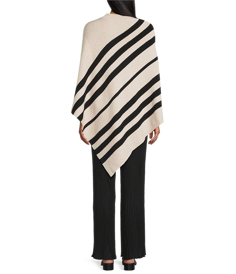 M Made in Italy Knit Stripe Mock Neck Poncho
