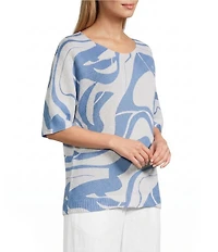 M Made In Italy Knit V-Neck 3/4 Sleeve Top