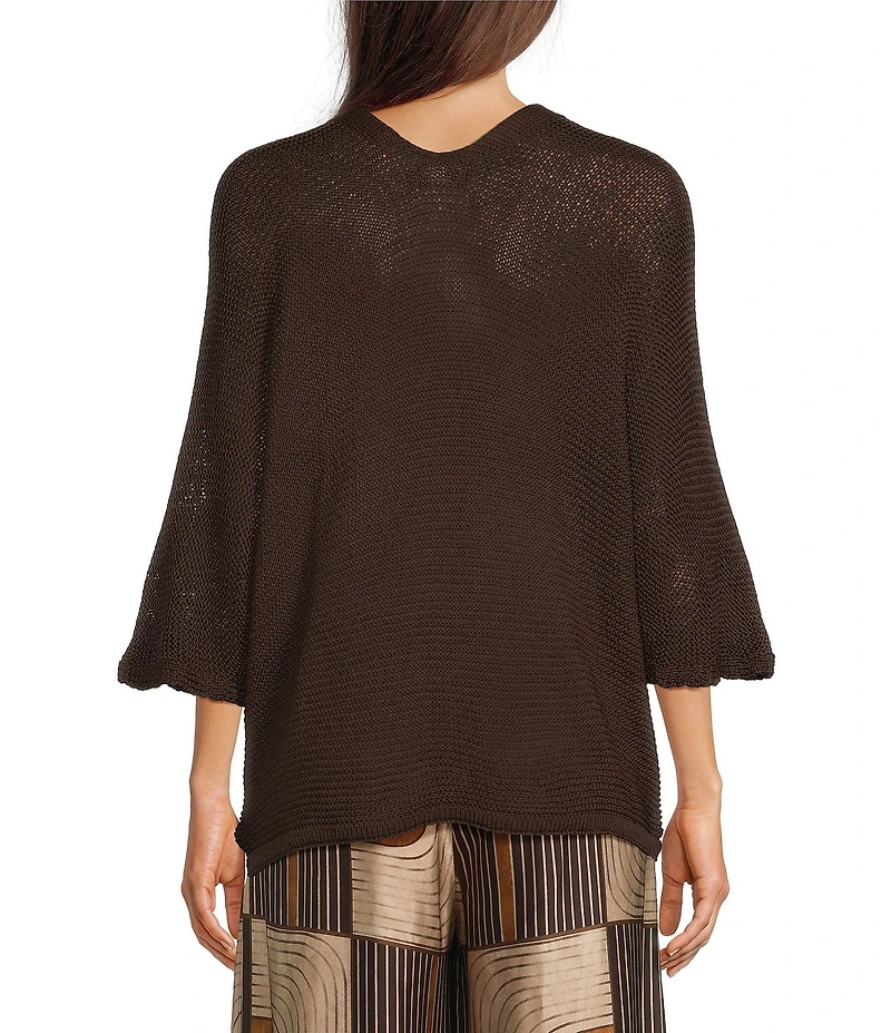 M Made in Italy Knit V-Neck Elbow Length Sleeve Open Front Cardigan