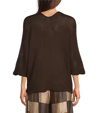 M Made in Italy Knit V-Neck Elbow Length Sleeve Open Front Cardigan