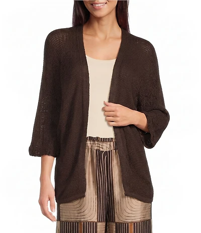 M Made in Italy Knit V-Neck Elbow Length Sleeve Open Front Cardigan