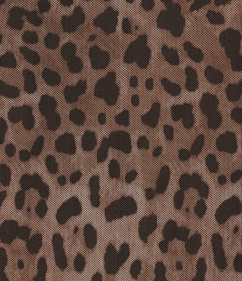 M Made in Italy Leopard Mesh Mock Neck Long Sleeve A-Line Maxi Dress