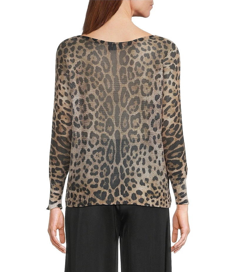 M Made in Italy Leopard Print Boat Neck Long Sleeve Knit Top