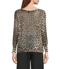 M Made in Italy Leopard Print Boat Neck Long Sleeve Knit Top