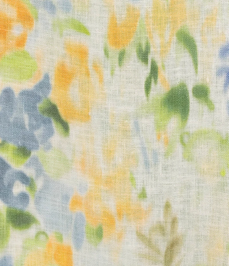 M Made In Italy Linen All Over Print Scoop Neck Sleeveless A-Line Midi Dress