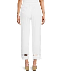 M Made in Italy Linen Blend Eyelet Lace Trim Tapered Leg Pull-On Pants