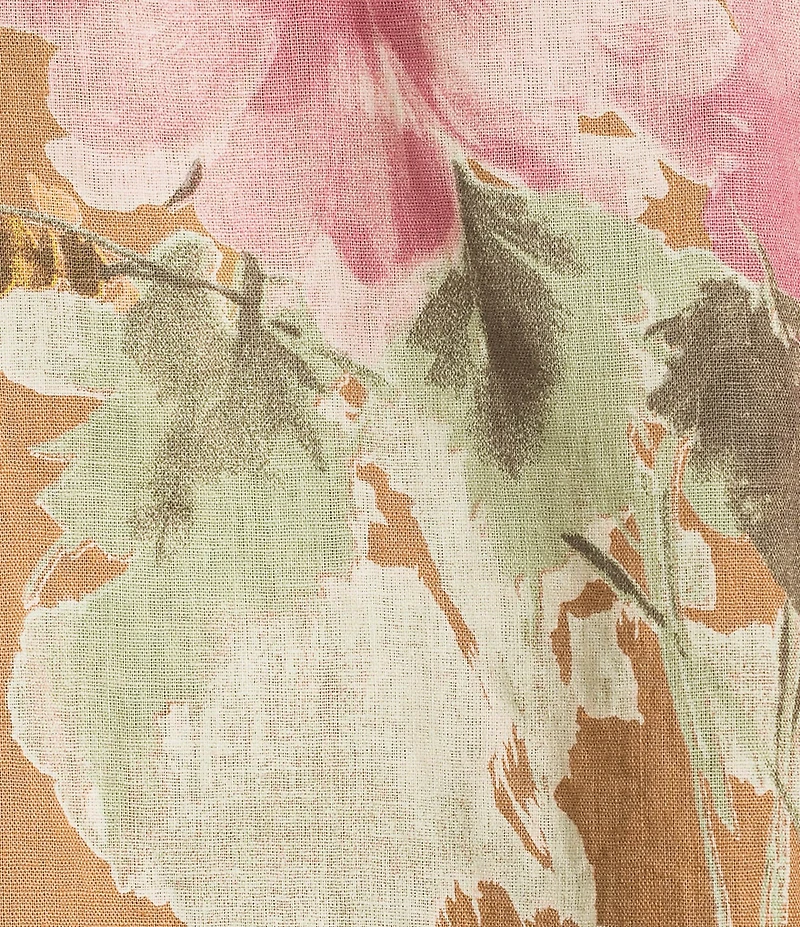 M Made In Italy Linen Blend Floral Crew Neck Sleeveless Shift Midi Dress