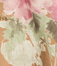 M Made In Italy Linen Blend Floral Crew Neck Sleeveless Shift Midi Dress