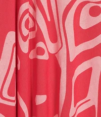 M Made in Italy Linen Blend Printed V-Neck Sleeveless Spaghetti Strap Maxi Slip Dress