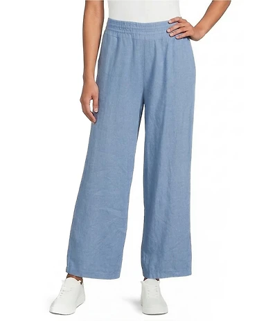 M Made In Italy Linen Blend Wide Leg Pull-On Cropped Pants