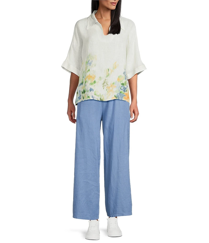 M Made In Italy Linen Blend Wide Leg Pull-On Cropped Pants