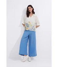 M Made In Italy Linen Blend Wide Leg Pull-On Cropped Pants