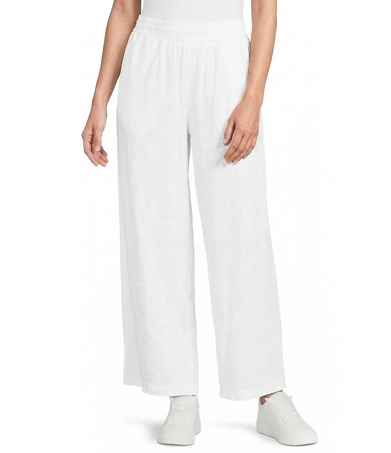 M Made In Italy Linen Blend Wide Leg Pull-On Cropped Pants