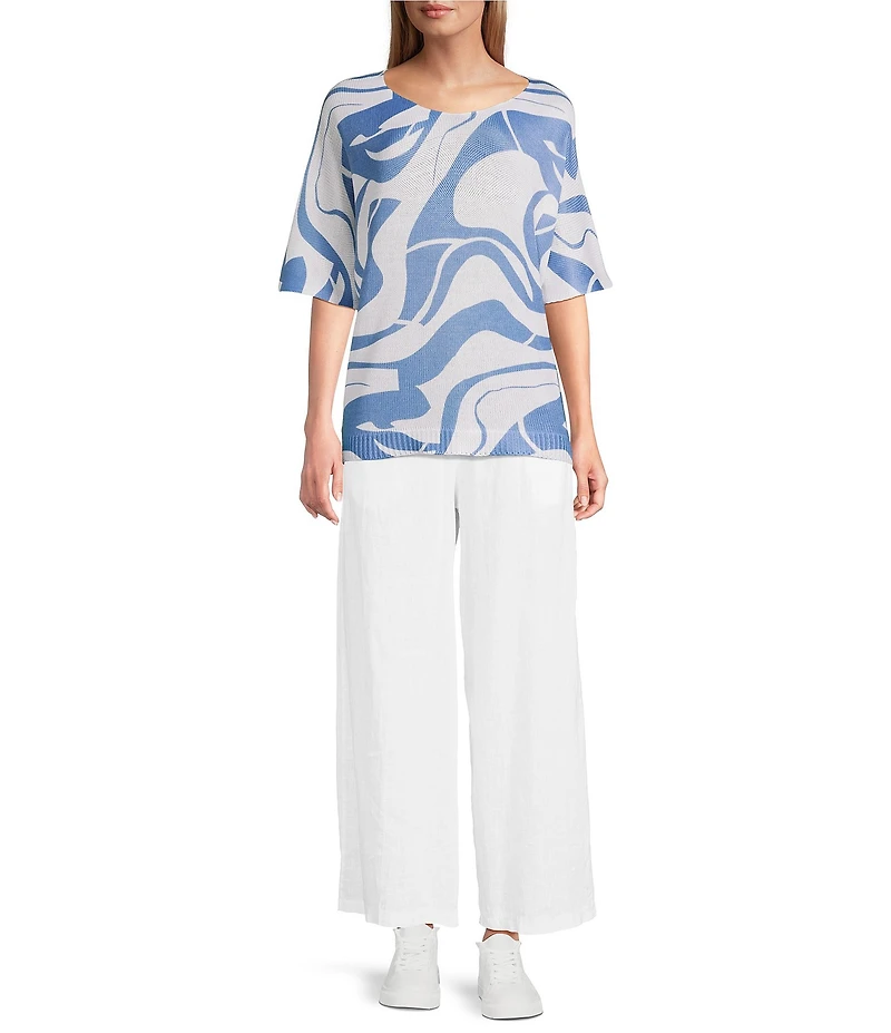 M Made In Italy Linen Blend Wide Leg Pull-On Cropped Pants