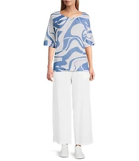 M Made In Italy Linen Blend Wide Leg Pull-On Cropped Pants