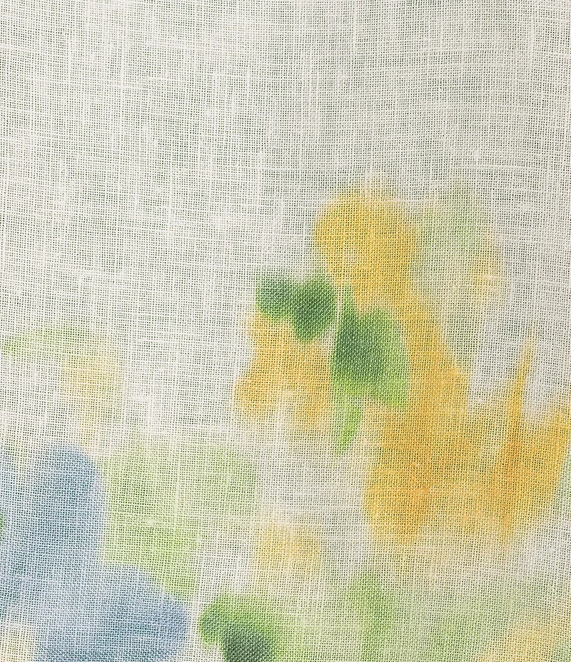 M Made In Italy Linen Border Print Johnny Collar Elbow Length Sleeve Cape Shirt