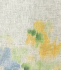 M Made In Italy Linen Border Print Johnny Collar Elbow Length Sleeve Cape Shirt