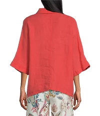 M Made In Italy Linen Johnny Collar Elbow Length Sleeve Cape Shirt