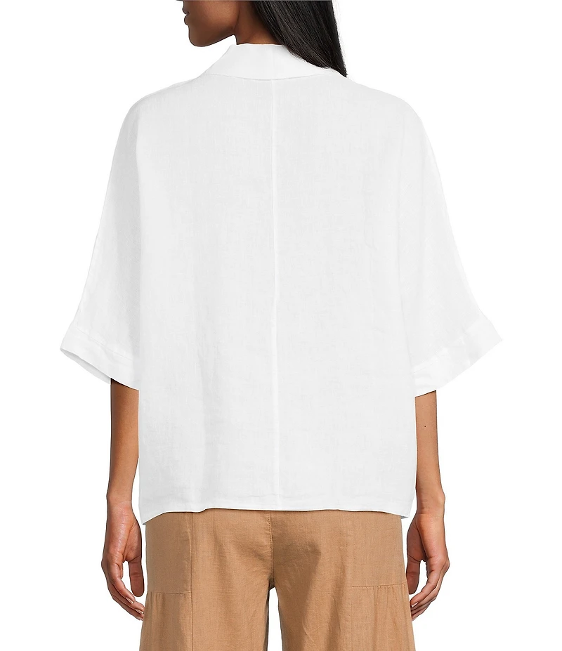 M Made In Italy Linen Johnny Collar Elbow Length Sleeve Cape Shirt