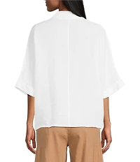 M Made In Italy Linen Johnny Collar Elbow Length Sleeve Cape Shirt