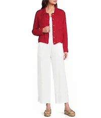 M Made in Italy Linen Point Collar Long Sleeve Button Front Jacket