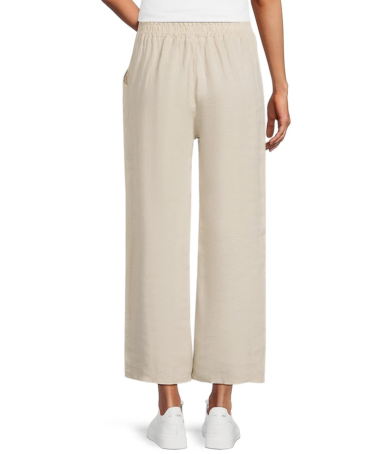 M Made In Italy Linen Straight Leg Drawstring Pants