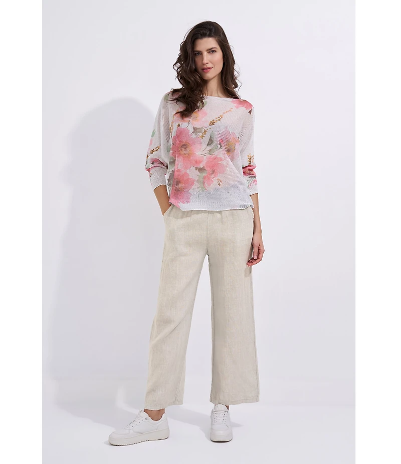 M Made In Italy Linen Straight Leg Drawstring Pants