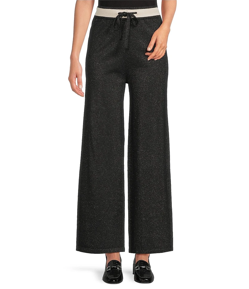 M Made in Italy Lurex Knit Pull-On Wide Leg Pants