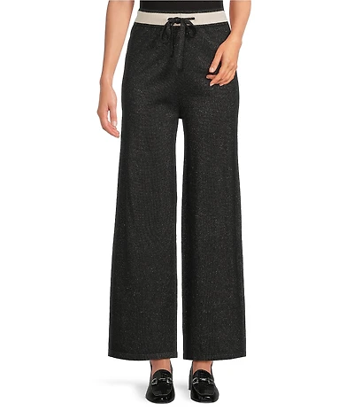 M Made in Italy Lurex Knit Pull-On Wide Leg Pants