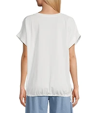 M Made in Italy Mix Media Foil Print Short Sleeve Drawstring Hem Tee