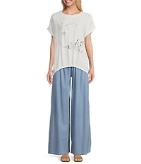 M Made in Italy Mix Media Foil Print Short Sleeve Drawstring Hem Tee