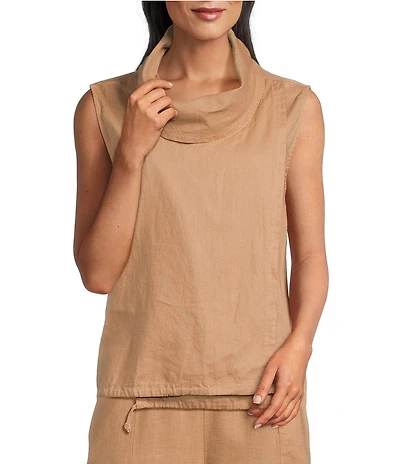 M Made In Italy Coordinating Mixed Media Mock Neck Sleeveless Asymmetric Over Lap Front Top