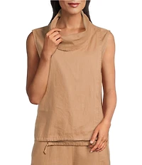 M Made In Italy Coordinating Mixed Media Mock Neck Sleeveless Asymmetric Over Lap Front Top