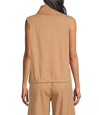 M Made In Italy Coordinating Mixed Media Mock Neck Sleeveless Asymmetric Over Lap Front Top